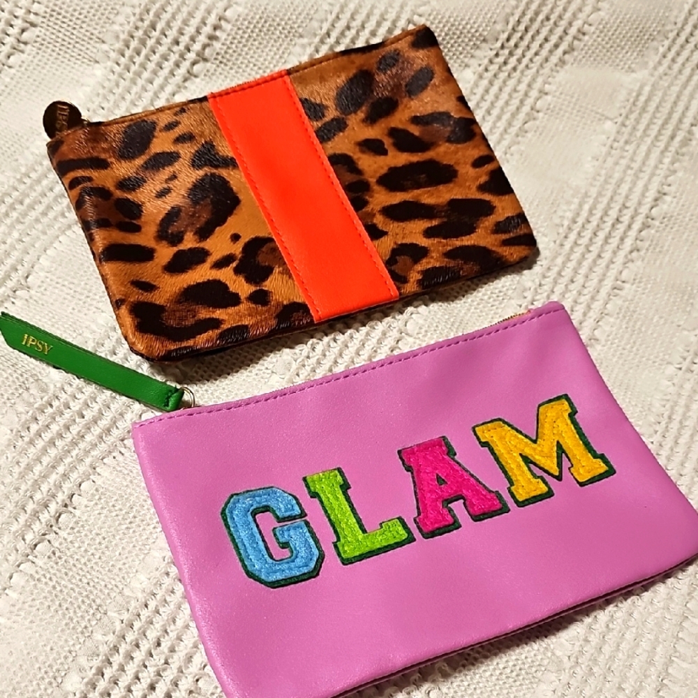 New (2) IPSY Leopard Print and Pink Glam Pouches